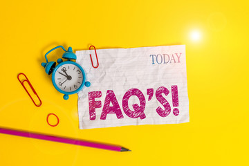 Word writing text Faq S. Business photo showcasing list of questions and answers relating to...