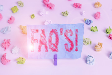 Conceptual hand writing showing Faq S. Concept meaning list of questions and answers relating to...