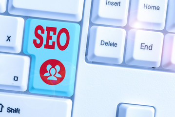 Word writing text Seo. Business photo showcasing incredibly effective way to market your near...