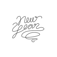 New year lettering text for greeting card, Happy new year 2020, banner, invitation, neon, poster, flyers, marketing, emblem or logo design, continuous line drawing, isolated vector illustration.