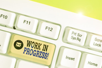 Text sign showing Work In Progress. Business photo text unfinished project that still added to or...