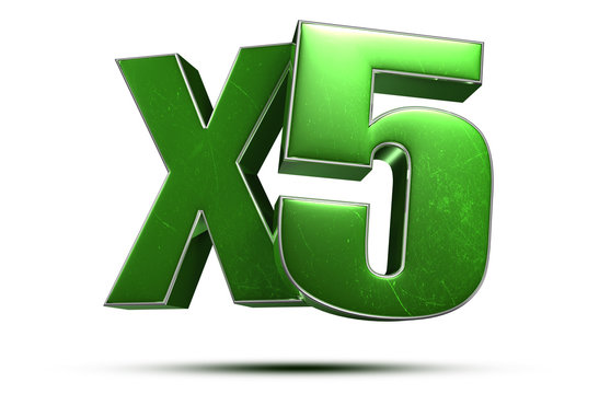 3d illustration x5 green on white background.(with Clipping Path).