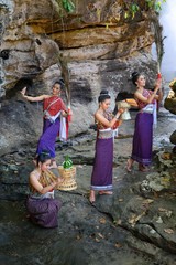 Asian Portrait of Beautiful Thai girl in national costume : thai dance.