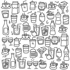 Set of beverage doodle vector illustration with cute design. Beverage doodle background