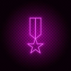 Medal, star vector icon. Element of simple icon for websites, web design, mobile app, info graphics. Pink color. Neon vector on dark background