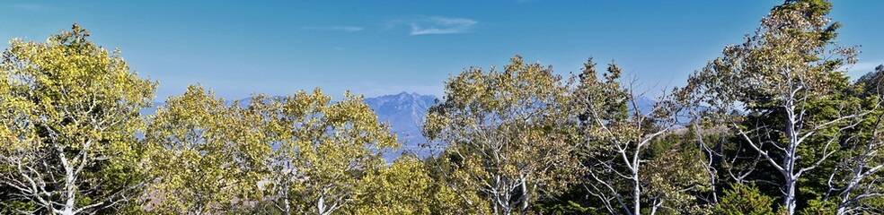 Butterfield canyon hiking path views of the Oquirrh range along the Wasatch Front Rocky Mountains, by Kennecott Rio Tinto Copper mine, Tooele and Salt Lake City fall. Utah, United States.