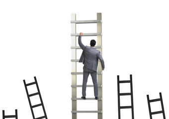 Career concept with businessman climbing ladder
