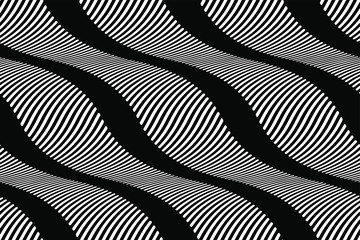 Full Seamless Background with waves lines Vector. Black and white texture with vertical wave lines. Vertical lines design for fashion and decor fabric print.