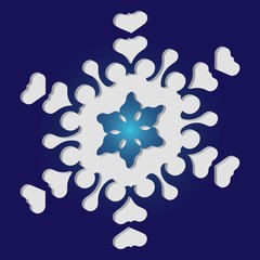 Christmas cut 3d snowflake on blue background.