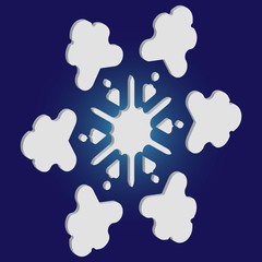 Simple snowflake with shadow on blue background.
