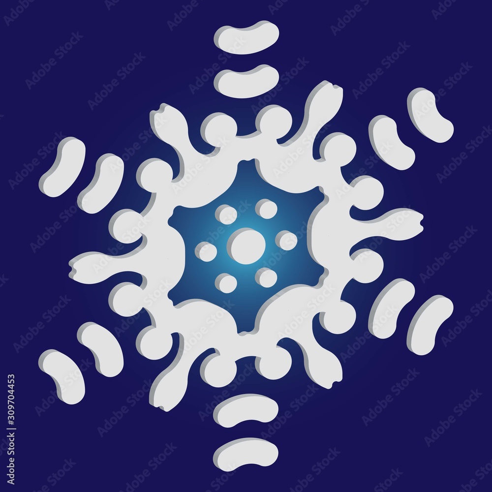 Wall mural paper cut isolated snowflake on blue background.