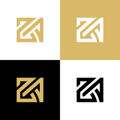 ZA square typography logo design with gold colors, Initial ZA letter logo template - Vector - 309704491