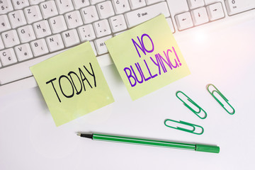 Word writing text No Bullying. Business photo showcasing stop aggressive behavior among children...