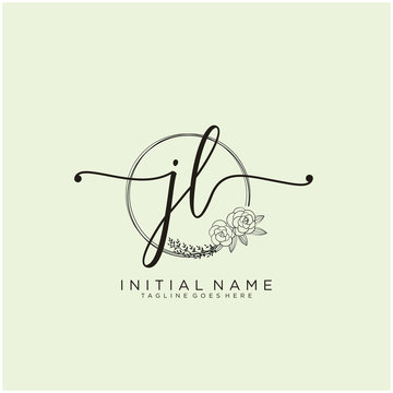 JL Letter Initial beauty monogram and elegant logo design, handwriting logo of initial signature, wedding, fashion, floral and botanical with creative template design.