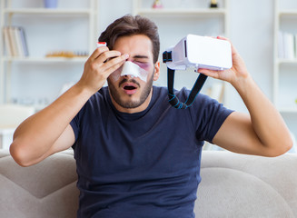 Young man defeated in sports game suffered loss with broken blee