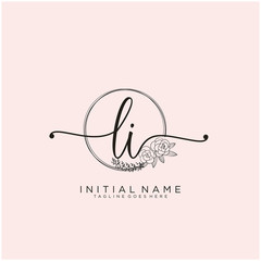 LI Letter Initial beauty monogram and elegant logo design, handwriting logo of initial signature, wedding, fashion, floral and botanical with creative template design. - obrazy, fototapety, plakaty