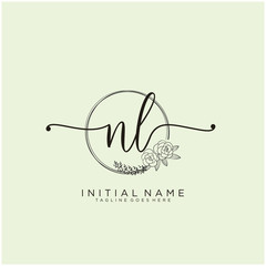 NL Letter Initial beauty monogram and elegant logo design, handwriting logo of initial signature, wedding, fashion, floral and botanical with creative template design.