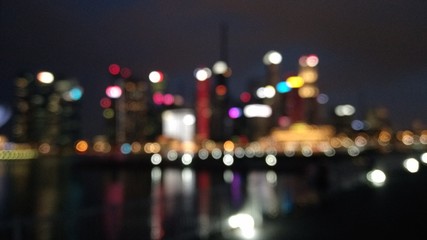 Bokeh blurred lights picture of riverside cities at night.