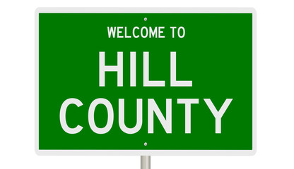 Rendering of a green 3d highway sign for Hill County