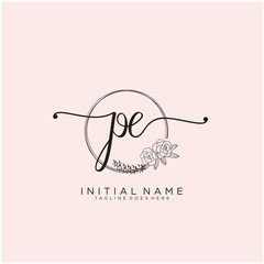 PE Letter Initial beauty monogram and elegant logo design, handwriting logo of initial signature, wedding, fashion, floral and botanical with creative template design.
