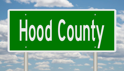 Rendering of a green 3d highway sign for Hood County