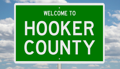 Rendering of a green 3d highway sign for Hooker County