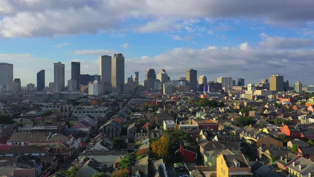 Droning above the French Quarter with the City of New Orleans in the back ground