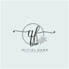 QF Letter Initial beauty monogram and elegant logo design, handwriting logo of initial signature, wedding, fashion, floral and botanical with creative template design.