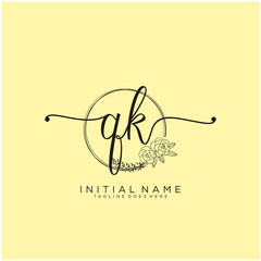 QK Letter Initial beauty monogram and elegant logo design, handwriting logo of initial signature, wedding, fashion, floral and botanical with creative template design.