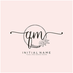 QM Letter Initial beauty monogram and elegant logo design, handwriting logo of initial signature, wedding, fashion, floral and botanical with creative template design.