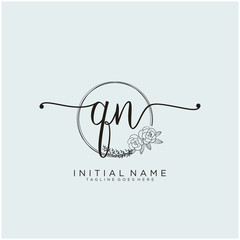 QN Letter Initial beauty monogram and elegant logo design, handwriting logo of initial signature, wedding, fashion, floral and botanical with creative template design.