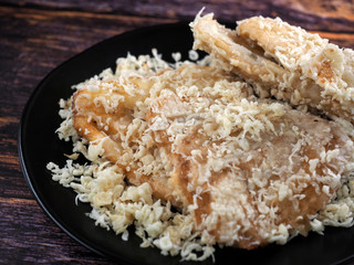 Close up of fried banana. Fried banana (pisang goreng), a popular snack in Malaysia, Singapore, Indonesia and Thailand.