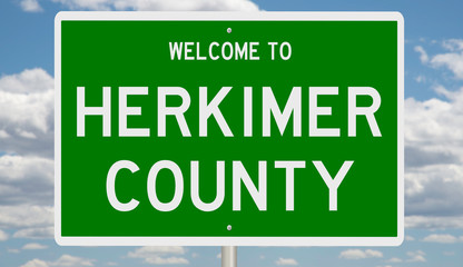 Rendering of a green 3d highway sign for Herkimer County