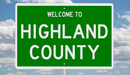 Rendering of a green 3d highway sign for Highland County