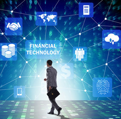 Businesswoman walking towards financial technology fintech