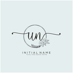 UN Letter Initial beauty monogram and elegant logo design, handwriting logo of initial signature, wedding, fashion, floral and botanical with creative template design.