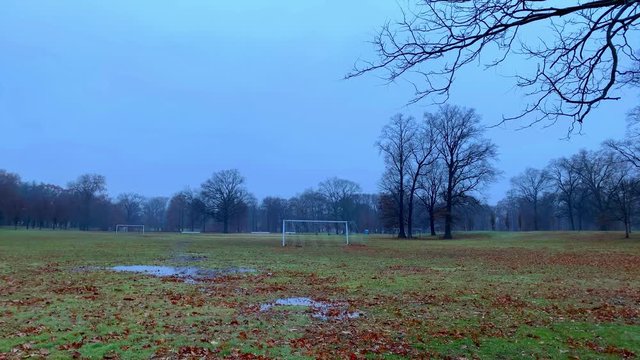 goal in soccer field, cloudy day