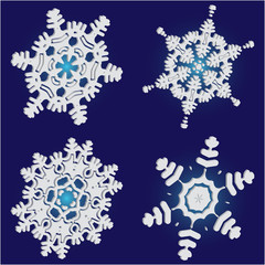Collection of simple snowflakes on blue background.