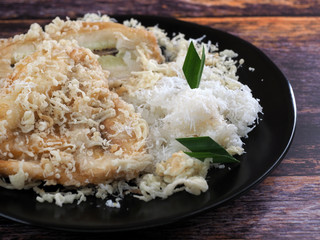 Close up of fried banana. Fried banana (pisang goreng), a popular snack in Malaysia, Singapore, Indonesia and Thailand.