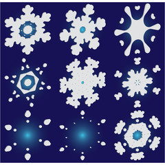Set of christmas paper snowflakes on blue background.