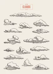 Fotobehang Set engraved style clouds drawn vector sketch © Alexandr Bakanov