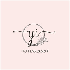 YI Letter Initial beauty monogram and elegant logo design, handwriting logo of initial signature, wedding, fashion, floral and botanical with creative template design.