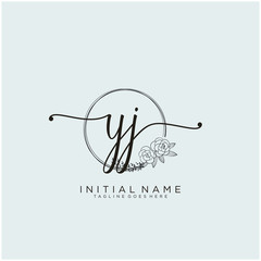 YJ Letter Initial beauty monogram and elegant logo design, handwriting logo of initial signature, wedding, fashion, floral and botanical with creative template design.