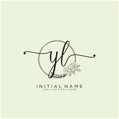 YL Letter Initial beauty monogram and elegant logo design, handwriting logo of initial signature, wedding, fashion, floral and botanical with creative template design.