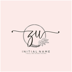 ZU Letter Initial beauty monogram and elegant logo design, handwriting logo of initial signature, wedding, fashion, floral and botanical with creative template design.