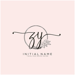 ZY Letter Initial beauty monogram and elegant logo design, handwriting logo of initial signature, wedding, fashion, floral and botanical with creative template design.
