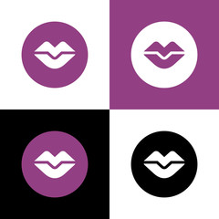 Human lips logo icon, circle shape graphic elements - Vector