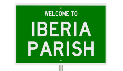 Rendering of a green 3d highway sign for Iberia Parish in Louisiana