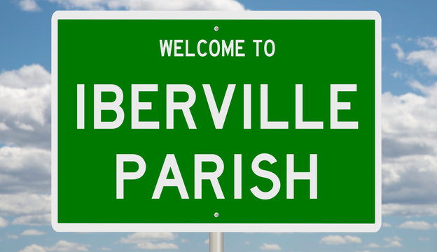 Rendering Of A Green 3d Highway Sign For Iberville Parish In Louisiana