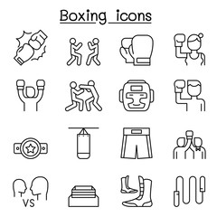Boxing icon set in thin line style
